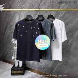 High-grade Luxury Chrommss Designer Clothes Summer New Sky Sparkling Diamond Cross Versatile Casual Short Sleeve T-shirt Versatile with 1:1 Brand Logo -D