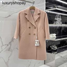 Maxmaras Cashmere Coat Womens Wool Coats 2024 Autumnwinter Star Style High End 101801 Smoke Pink Fashion Slim Fit Thickened Long Outwear