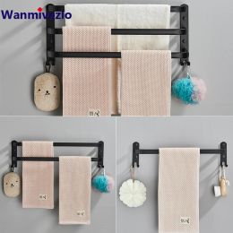 Set Black/White Towel Hanger With Hanging Hook Wall Mount Towel Rack Space Aluminum Fashion Towel Bar Towel Holder Bathroom