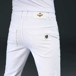 Men's Jeans 7 new 2022 mens white ultra-thin jeans high-end elastic tight fitting embroidered decoration denim Trousers brand clothing Q240427