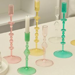 Candles Slim Candlestick Holder Glass Candle Holders Home Decor Glass Table Candle Stand Holder Creative Decoration Ornament