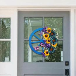 Decorative Flowers Artificial Sunflower Garland Spring Wreath Hanging Floral Hoop Autumn For Office Decor