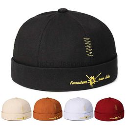 Beanie/Skull Caps Vintage Dome Hat Mens Solid Colour Beanie Cap embroidery Men Docker Hat adjustable Hip Hop Cap For Women Men Brimless Skull Cap d240429