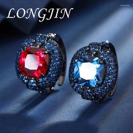 Wedding Rings Black Light Surface Inlaid Red Blue 5A Cubic Zirconia Stone 10 Adjustable Ring For Women Party Fine Jewellery Anniversary Gift