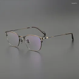 Sunglasses Frames Japanese Vintage Square Glasses Frame Women Optical Myopia Prescription Eyeglasses Men Pure Titanium Ultralight Full Rim