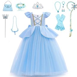 Princess Costume For Girls Wedding Dress Flower Cosplay Kids Fluffy Mesh Girl Gown Evening Party Dresses 240420
