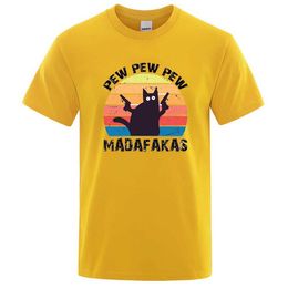 Men's T-Shirts Pew Maaks Cat Personality Male Tops Oversized Cotton T Clothes Summer Strt T Shirts Fashion Breathable Tshirt Man Y240429