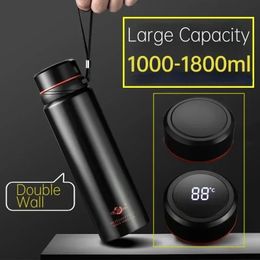 1000ml 1800ml Vacuum Thermal Flask Smart Temperature Display Water Bottle 304 Stainless Steel Thermos 240424