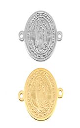 Our Lady 2 Loops connector virgen de guadalupe small charms gold Colour medal tags round Stainless Steel Pendant 50pcs1354629