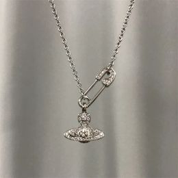 Vivianr Classic Designe Saturn orbit Pendant Necklaces Full Diamond link Chain Necklace for Women Shining Pin Stacked Clavicle Chains Birthday and wedding gifts