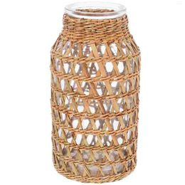 Vases Straw Vase Floral Arrangements Desktop Glass Home Woven Flower Manual Style Holder Decorative