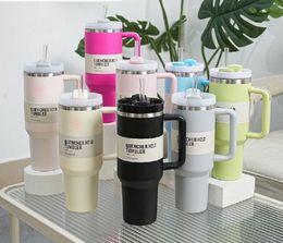 Tassen, die bereit sind, Quencher Tumblers H2.0 40 Unzen Edelstahlbecher mit Silikongriff Deckel und Stroh 2nd Generation Auto Tassen weiter zu kalten Wasserflaschen zu trinken 5756