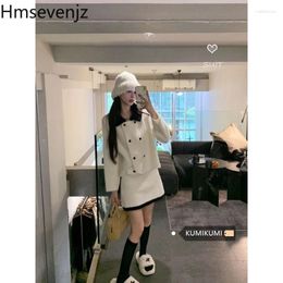 Work Dresses Small Fragrant Style Set Color Contrast Polo Collar Imitation Mink Fleece Coat Winter A-line Half Skirt Two Piece For Women