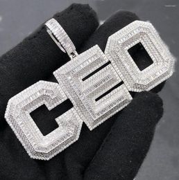 Chains Whole Hip Hop Letter CEO Pendant Necklaces For Women Men Iced Out Bling 5A Baguette Cubic Zircon With Rope Chain Jewelr9433410