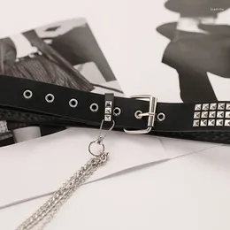 Belts Adult Pin Buckle Waist Belt Luxurious With Dangle Chain Adjustable Length Rivet For Nightclub