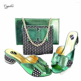 Dress Shoes Green Women And Bag Set African Ladies Medium Heel Slippers Match With Handbag Pantoufle Femme Pantofole Donna GL40