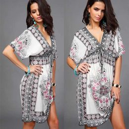 Basic Casual Dresses Women Pattern Dress Vest Pullover V-neck Dress Casual Strt Style Dress Vintage Dress Women Loose Lace Up Dress Women Y240429