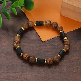 Strand Charm Beaded Bracelet For Women Men 8mm Wood Beads Balck Lava Stone Bracelets Homme Prayer Jewelry Yoga