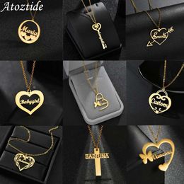 Pendant Necklaces Atoztide Customized Name Necklace Personalized Butterfly Fashion Stainless Steel Pendant Heart shaped Letter Single Hole ChainWX