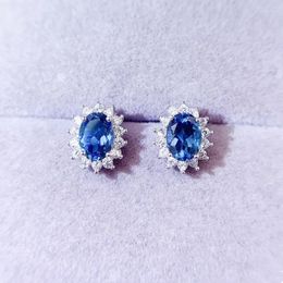 Stud Earrings Natural Real Blue Topaz Earring Luxury Oval Style 1.6ct 2pcs Gemstone 925 Sterling Silver Fine Jewelry L24538