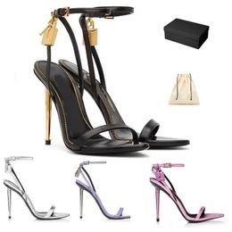 2024 Fashion Dress Shoes Heels Padlock Pointy Naked Sandal Pointy Toe Shape Shoes Women Designer Buckle Ankle Strap Heeled High Heel tom fords Sandals eur 35-42