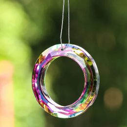 Decorations 50mm Circle Crystal Suncatcher Prism Rainbow Maker Round Ring Glass Chandelier Parts Lamp Pendant Garden Window Hanging Decor