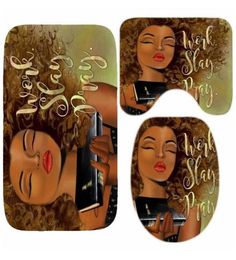 African American Shower Curtain Set Black Girl Work Slay Pray Bathroom Curtain Bath Mat Rug Carpet Toilet Inspiration Home Decor 27421087