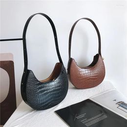 Bag Fashion Genuine Leather Womens Shoulder Bags 2024 Crocodile Pattern Semicircle Ladies Hand Vintage Crossbody