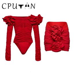 CPUTAN 2024 3D Flower Bikini Set One Piece Swimwear Women Luxury Swimsuit Skirt Sexy Brazilian Biquini Bathing Suit Dress 240426