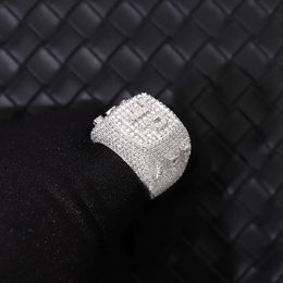 Customised Mens Ring White Gold Plated S925 Sterling Silver with Vvs Moissnaite Diamond Cuban Champion