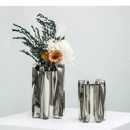 Vases European Golden/silver Metal Vase Creativity Flower Desk Decor Stainless Steel Arrangement Home Decoration Modern