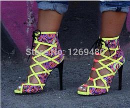 2020 new arrival multicolor Fluorescent green 8CM and 10CM high heels lace up summer sandals for women3624758