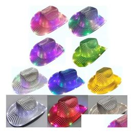Party Hats Prom Space Cowgirl Led Hat Flashing Light Up Sequin Cowboy Luminous Caps Halloween Costume Drop Delivery Home Garden Fest Dhqgy