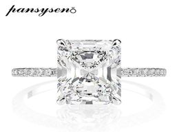 PANSYSEN 100 925 Sterling Silver Emerald Cut Created Diamond Wedding Rings for Women Luxury Proposal Engagement Ring 2201211264271