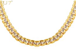 U7 Two Tone Gold Color Chain For Men Hip Hop Jewelry 9MM ChokerLong Chunky Big Curb Cuban Link Biker Necklace Man Gift N5526478155