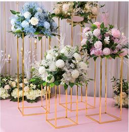 Party Decoration 10PCS Gold Flower Vase Floor Vases Column Stand Metal Road Lead Wedding Table Centrepiece Rack Event Decorat7894714