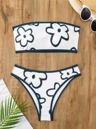 Women's Swimwear 2024 Floral Strapless Two Piece Bikini Swimsuit Women Female Bathers Bathing Swimming Swim Suit Beachwear