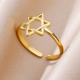 Wedding Rings Hexagon Star Stainless Steel Rings for Women Gold Colour Finger Rings Female Vintage Party Waterproof Jewellery Accessories Gift