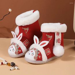 Boots Girls Embroidered Shoes Fashion Princess Cotton Fluffy Handmade Warm Children's Ankle Kids Hanfu