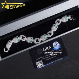 Custom Made Green Eye Skull Chain 13Mm Hip Hop Sier Men Moissanite Diamond Cuban Link Bracelet