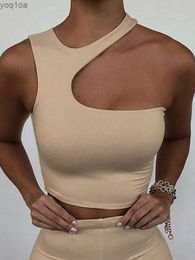 Women's Tanks Camis Cut Out Sexy Cut Shoulder Solid Tight Sports Short Top Womens Tank Irregular Summer Pipe TopL240429