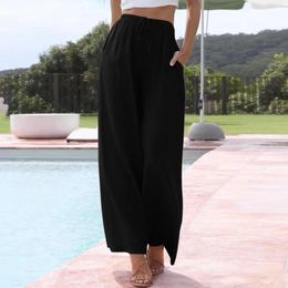 Women's Pants Women High Waisted Wide Leg Elegance Faux Cotton Linen Drawstring Loose Straight Trousers Comfy Long With Pockets