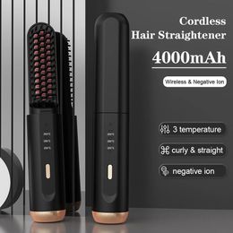 Electric Hair Brushes Wireless Straightener Brush Anti-Scalding Comb Ceramic Cordless Beard for Men 240424