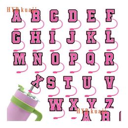 Drinking Straws Custom Pink Letters St Toppers Accessories Er Charms For Tumbers Reusable Splash Proof Dust Plug Decorative 8Mm Part Dhztb