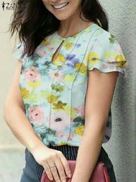 여자 블라우스 셔츠 Zanzea Bohemian Floral Printed Blouse Summer Summer Slare Slbe O-Neck 탑 홀리데이 파티 셔츠 여성 빈티지 OL WORK BLUSAS MUJER Y240426