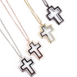Mixed 10pcs lot Cross Floating Charm Plain Locket Magnetic Living Glass Memory Necklace Jewellery Women Christmas Gifts Pendant Neck313S