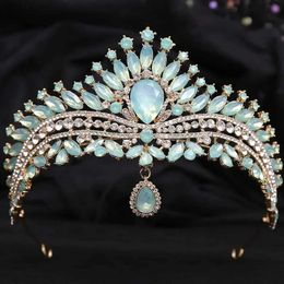 Tiaras Luxury Sweet Water Drop Opal Tiara For Women Wedding Party Dress Gift Elegant Bridal Bride Crystal Crown Hair Accessories