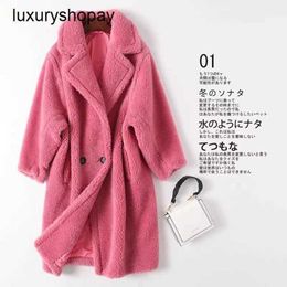 Maxmaras Teddy Bear Coat Womens Cashmere Coats Wool Winter m Family 2024 Pellet Sheep Cut Fleece Lamb Mid Length Fur Integrat