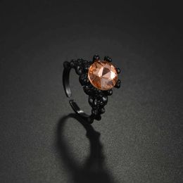 Wedding Rings Vintage Male Female Zircon Ring Round Crystal Big Stone Wedding Jewellery Trendy Black Colour Engagement Rings For Women Men