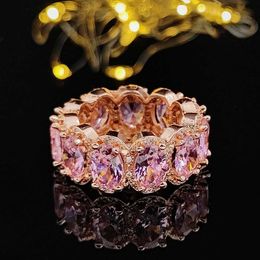 Band Rings New Products Rose Gold Pink Color Aesthetic WeddBand REternity for Women Bridal Bride Engagement Jewelry Sepcial R4574 J240429